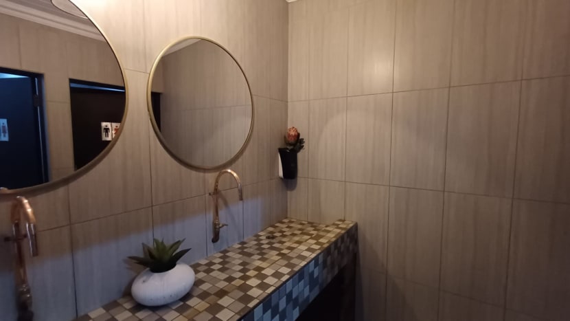 Graham si dělá psinu, že odtud je pustina a WC je buš! Tak jsem ještě vyfotila poslední umývárnu v JAR (podle mě přímo designové a velmi čisté i s čerstvou Proteou