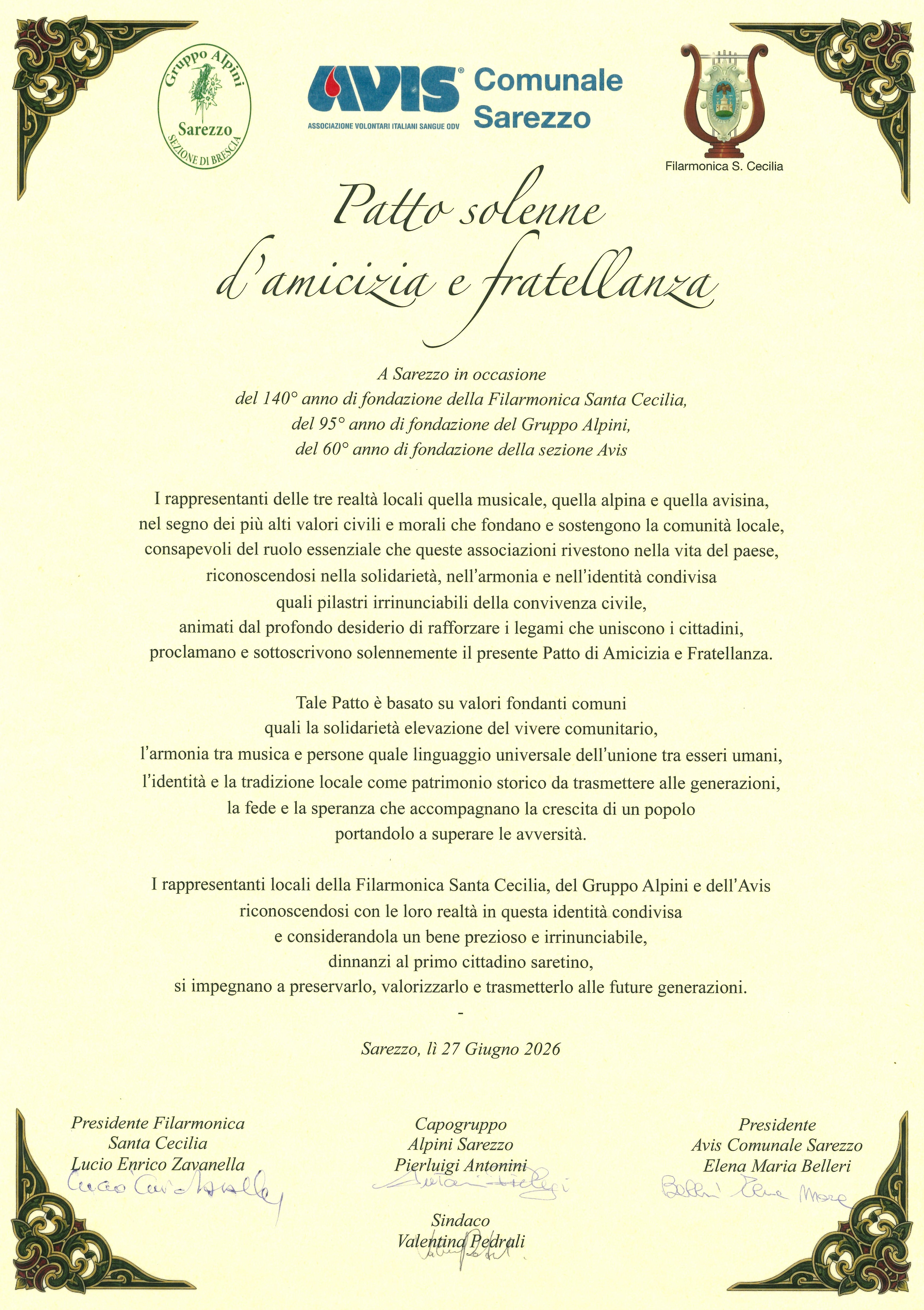 Patto di gemellaggio della Filarmonica S. Cecilia di Sarezzo