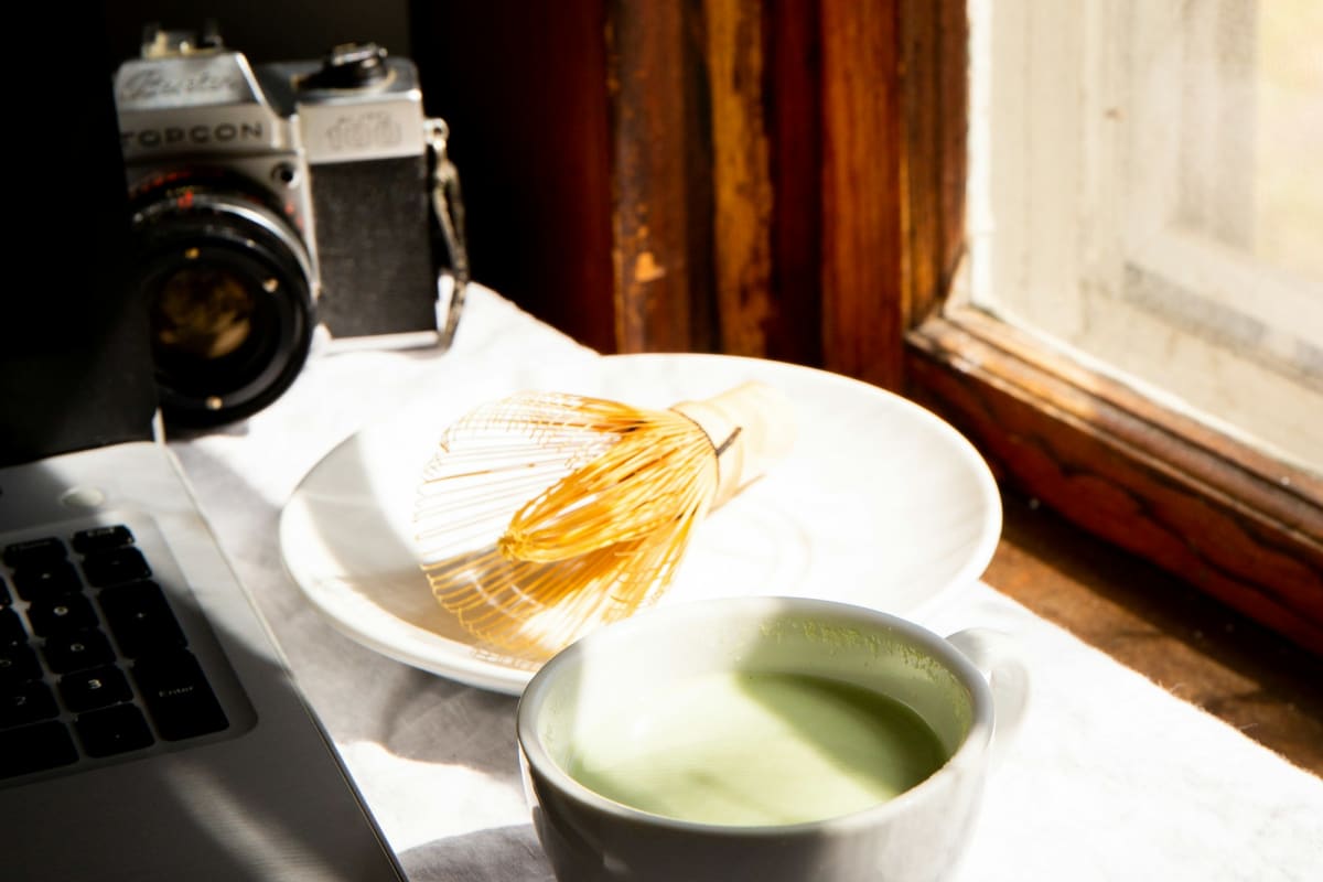 A cup of matcha in morning light