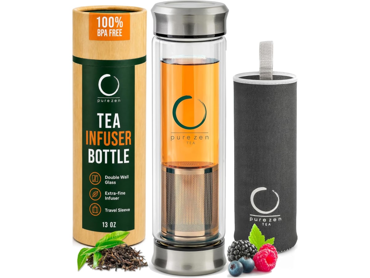 Pure Zen double wall glass tea infuser bottle