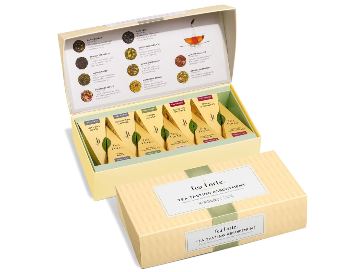 Tea Forte petite presentation box with 10 assorted pyramid infusers