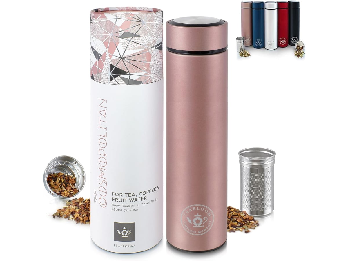 Teabloom Cosmopolitan all-brew travel tumbler with stainless filter