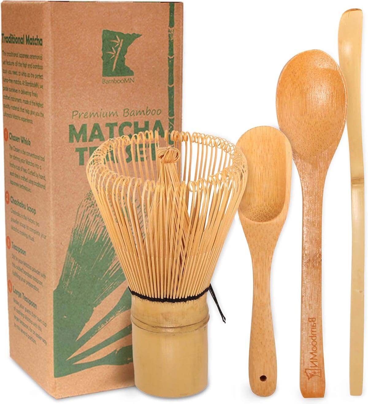 100 prong bamboo matcha whisk (chasen) and chashaku scoop