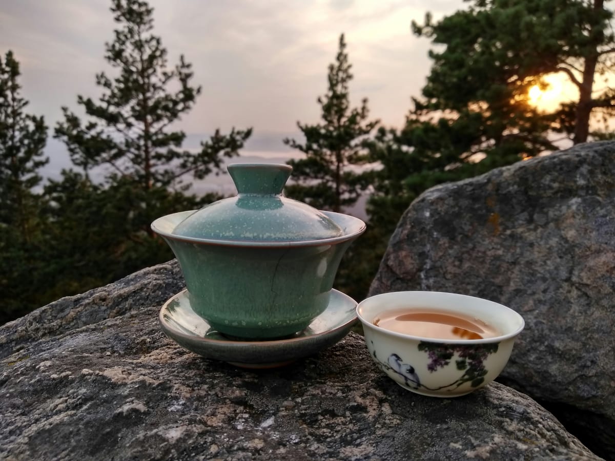Porcelain gaiwan with lid used for gong fu cha brewing