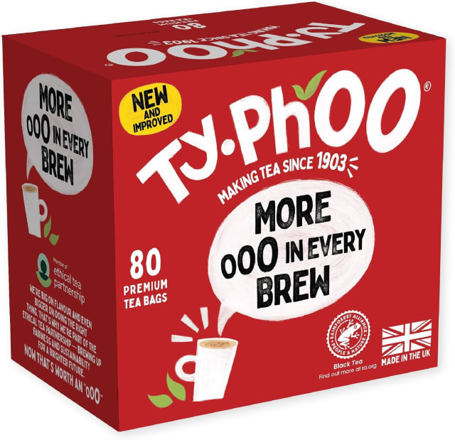 Typhoo black tea bags, 80 count box