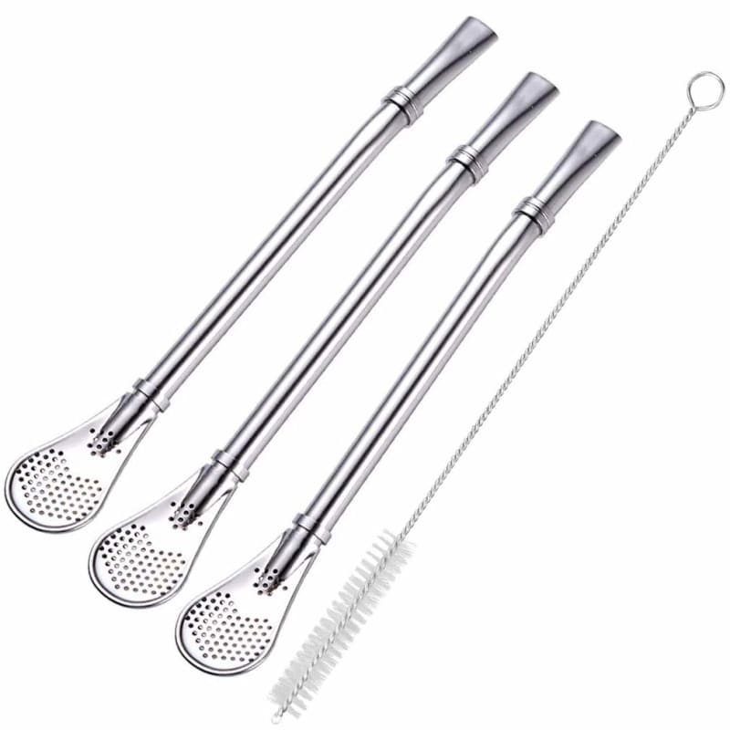 Stainless steel yerba mate bombillas with cleaning brush