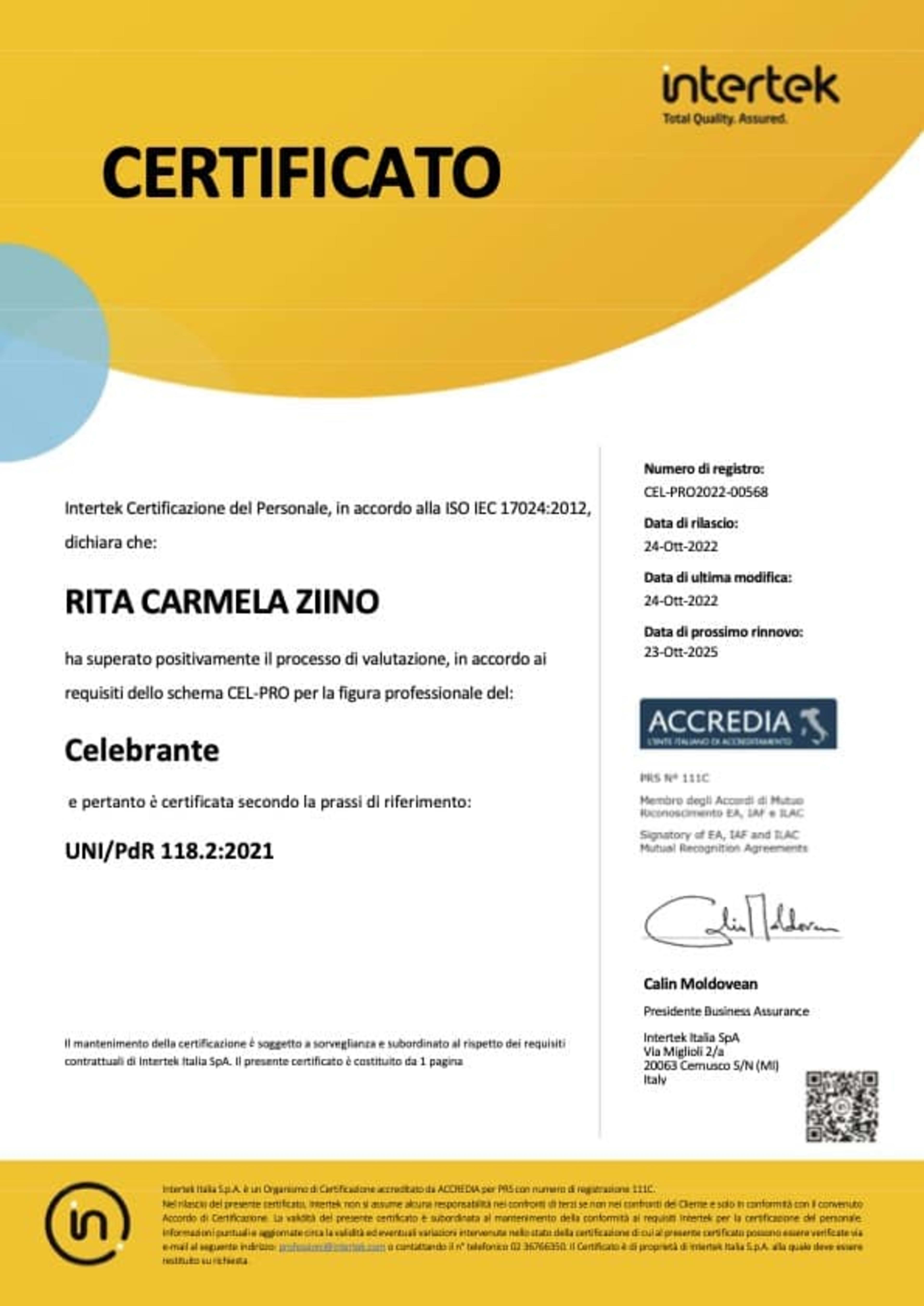 Oggi sono una Celebrante certificata