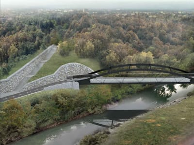 Vizualizacija novega mostu čez Voglajno na kolesarski povezavi Celje - Štore - Šentjur (Vir: DRSI) 