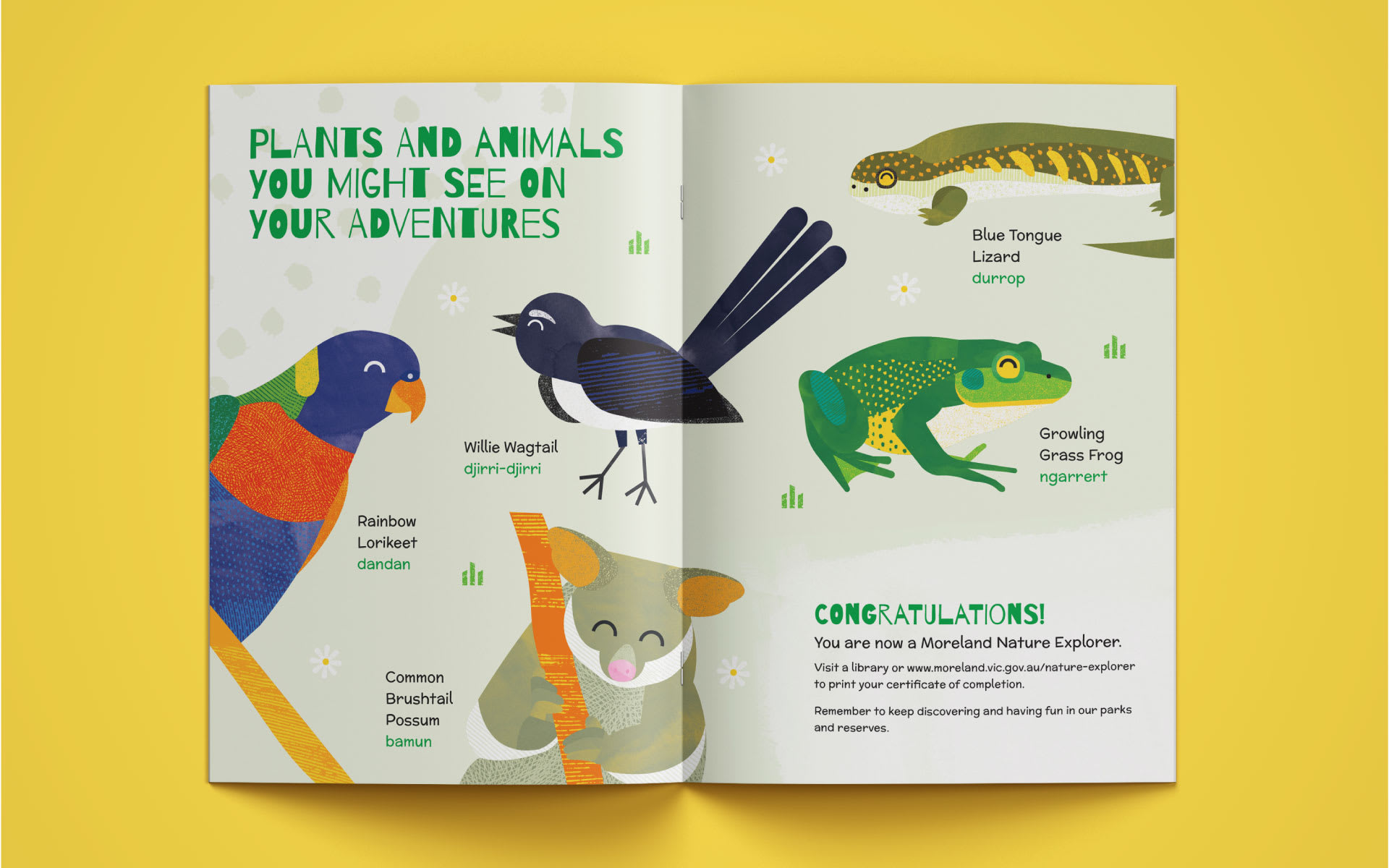 Inside spread of the Moreland Nature Explorer Passport