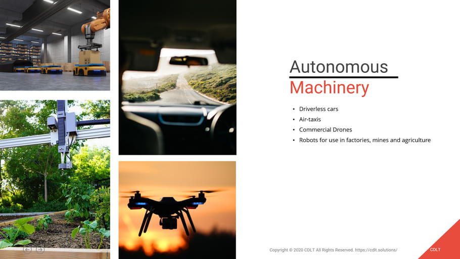 CDLT offers Autonomous Machinery Solutions for IIOT, IOT, Drones, Factory Automation, Warehouse Automation, Crop Inspection, Driverless Cars