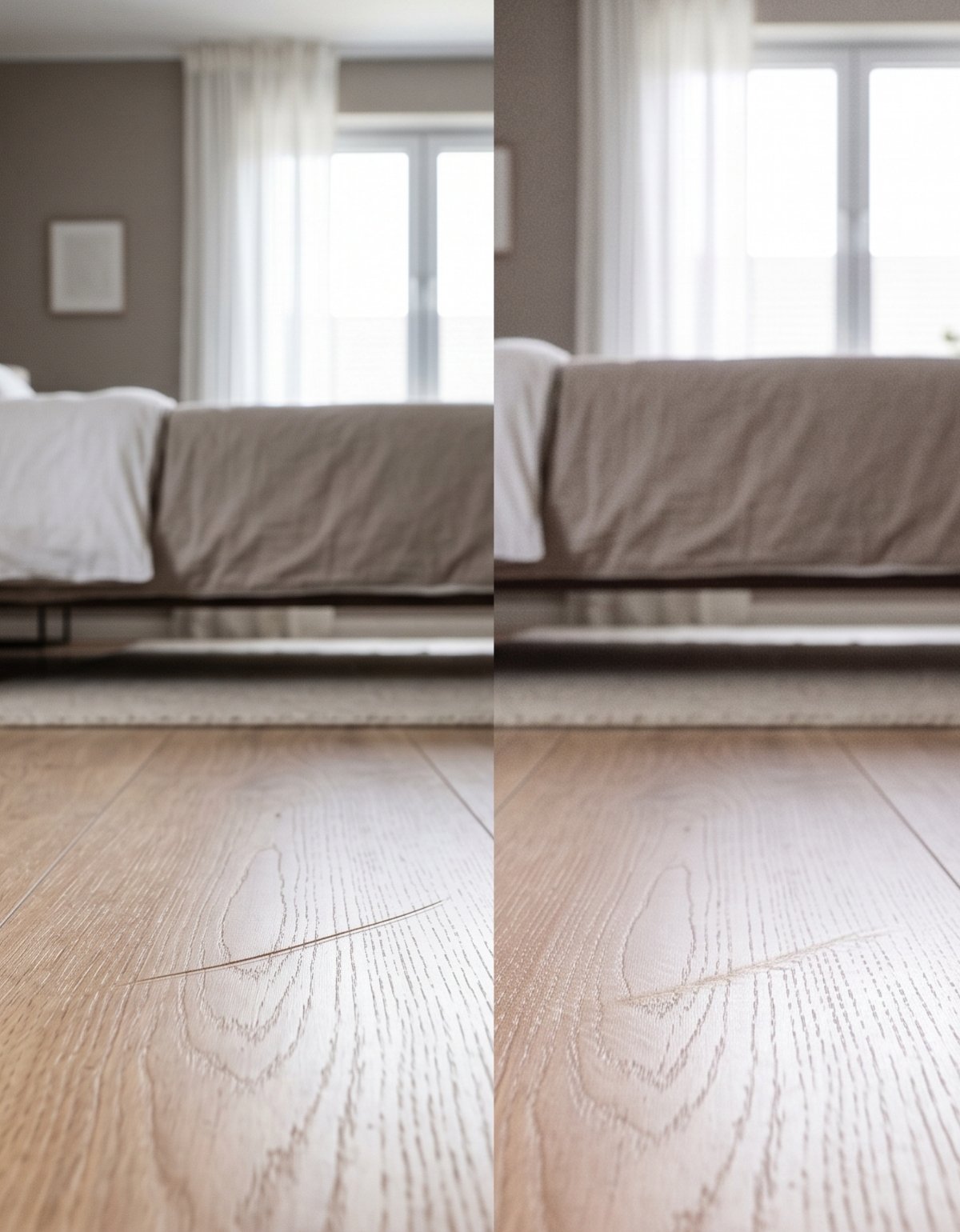 Antes e depois da aplicação do RenovaFix em superfície de madeira