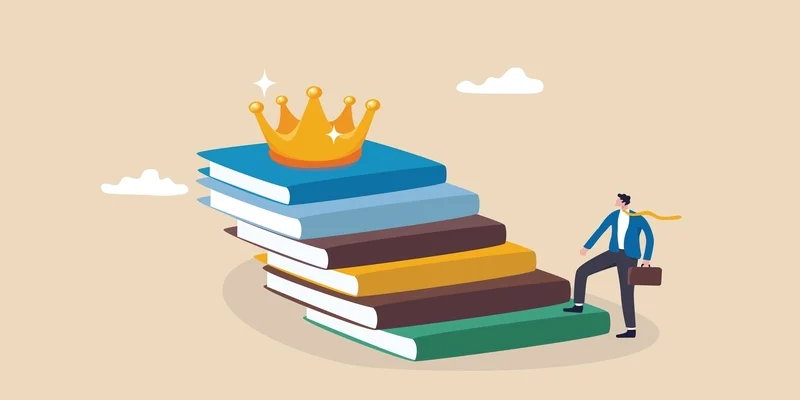 estudante a subir uma escada feita por livros