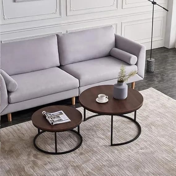 2 Round Side Centre Table Set of Wooden Table Modern Furniture, view 2