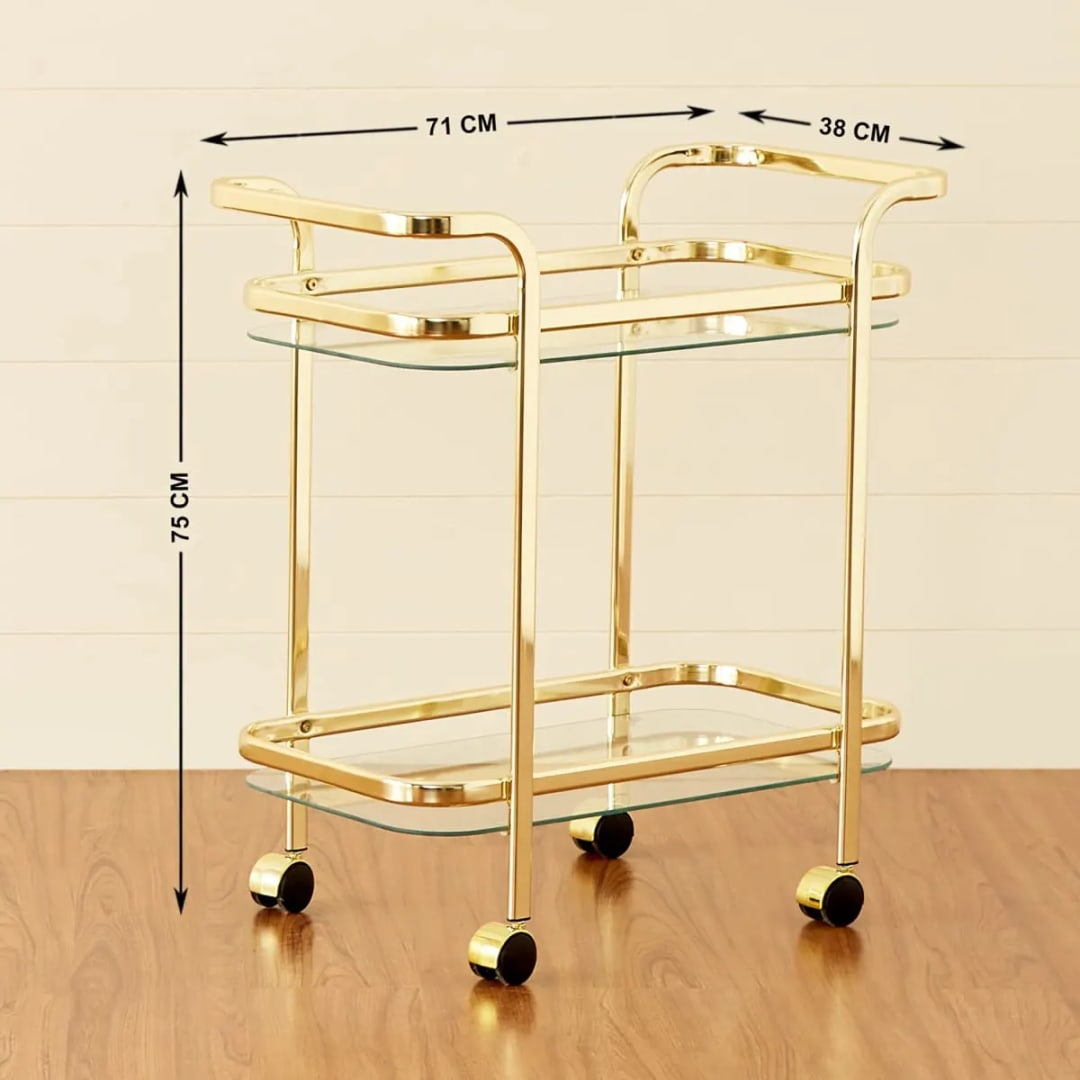 Elegance 2-Tier Mild Steel Montoya Bar Serving Trolley with Wheels ( Golden ), view 3
