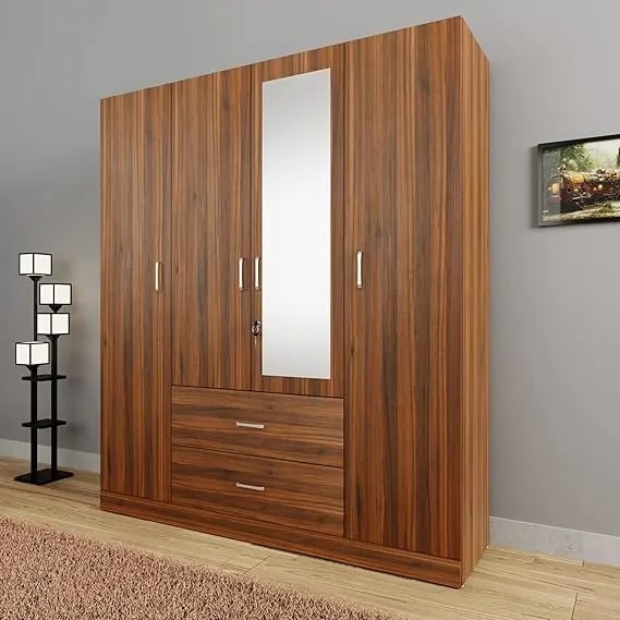 4 Door With Drawer Wardrobe Mirror And Hanging Space