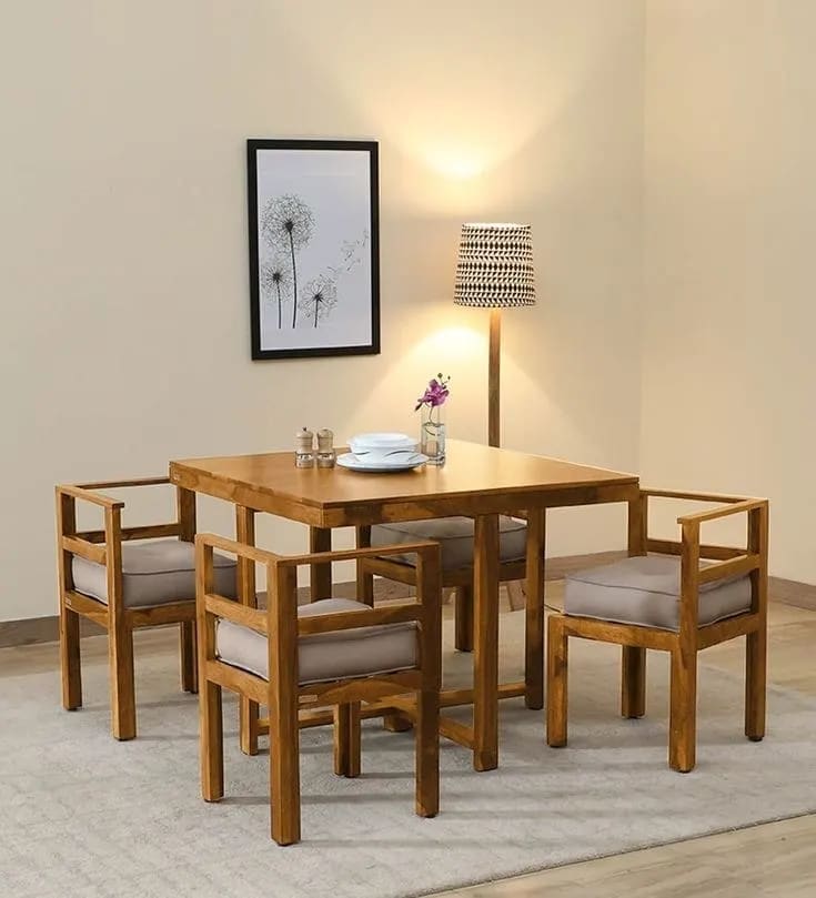 4 Seater Dining Table with Chairs Set Under Table Floding chair, view 2