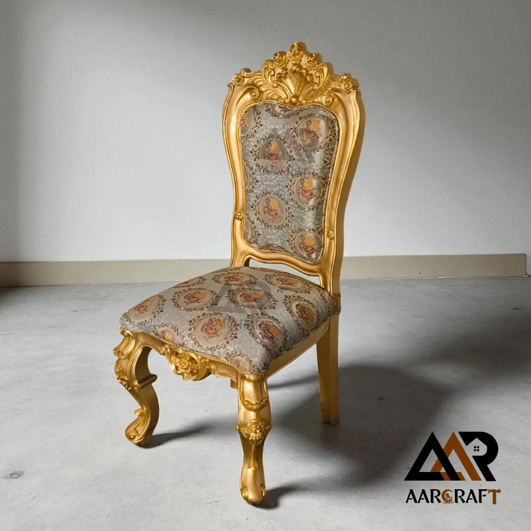 6 Seater Golden Deco Finish Carving Dining Table, view 7