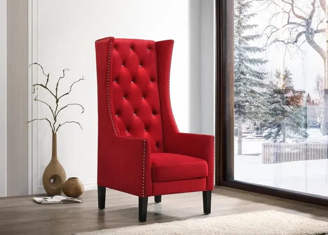 Accent Button Tufted Handmade Velvet Fabric High Back Throne Chair Luxury Royal Seat with Elegant Design for Living Room
