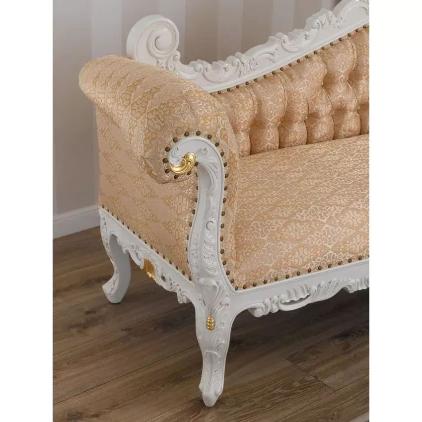 Alejandra Hand Carved Teak Wood 3-Seater Chaise Longue Sofa Gold Leaf ( Ivory ), view 2