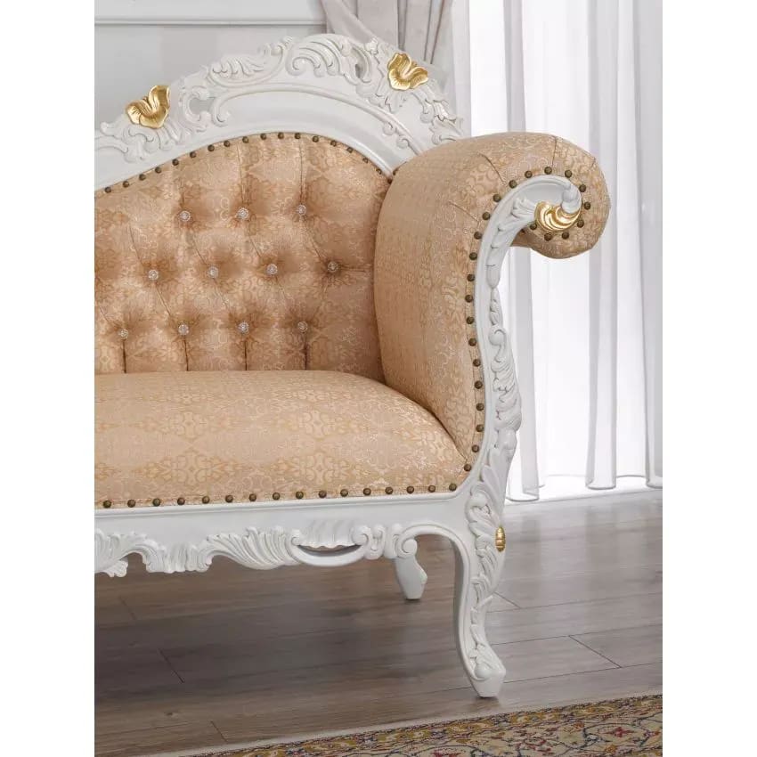 Alejandra Hand Carved Teak Wood 3-Seater Chaise Longue Sofa Gold Leaf ( Ivory ), view 4