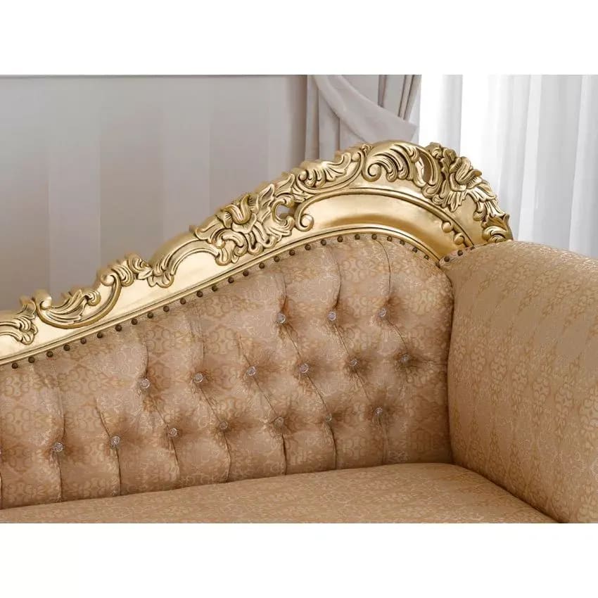 Alejandra Hand Carved Teak Wood 3-Seater Chaise Longue Sofa Golden Leaf, view 2