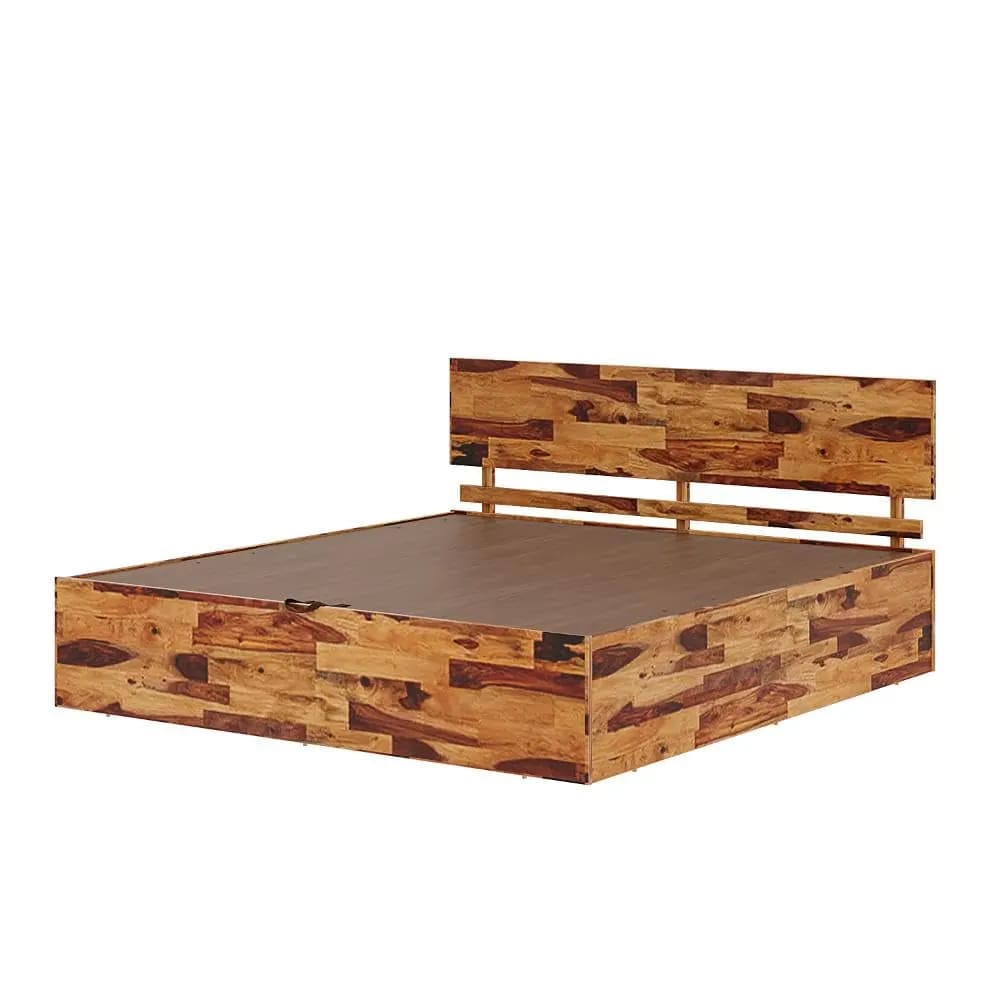 Andromeda Premium Teak Wood Hydraulic Storage King Size Bed Modern Space Saving Design with Elegant Finish, view 3