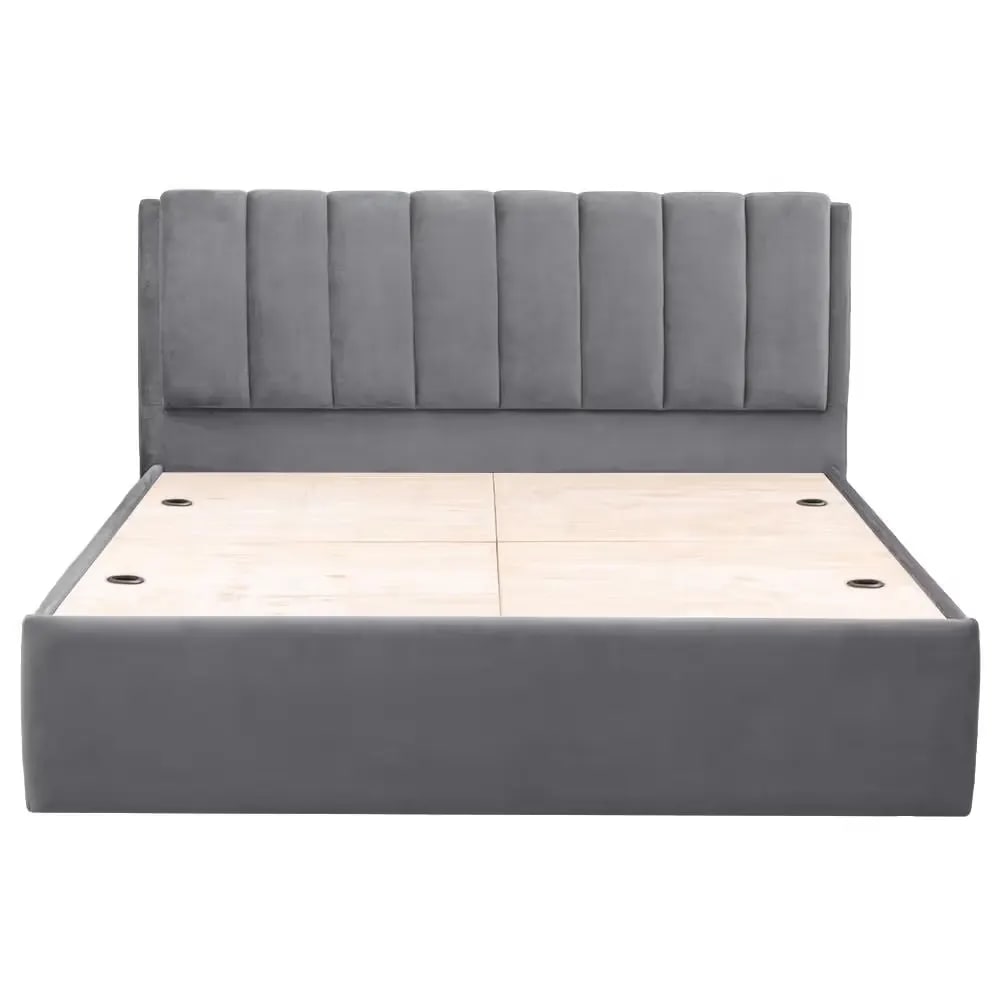 Antho Luxurious Velvet Upholstered King Size Bed Premium Teak Wood Frame ( Grey ), view 2