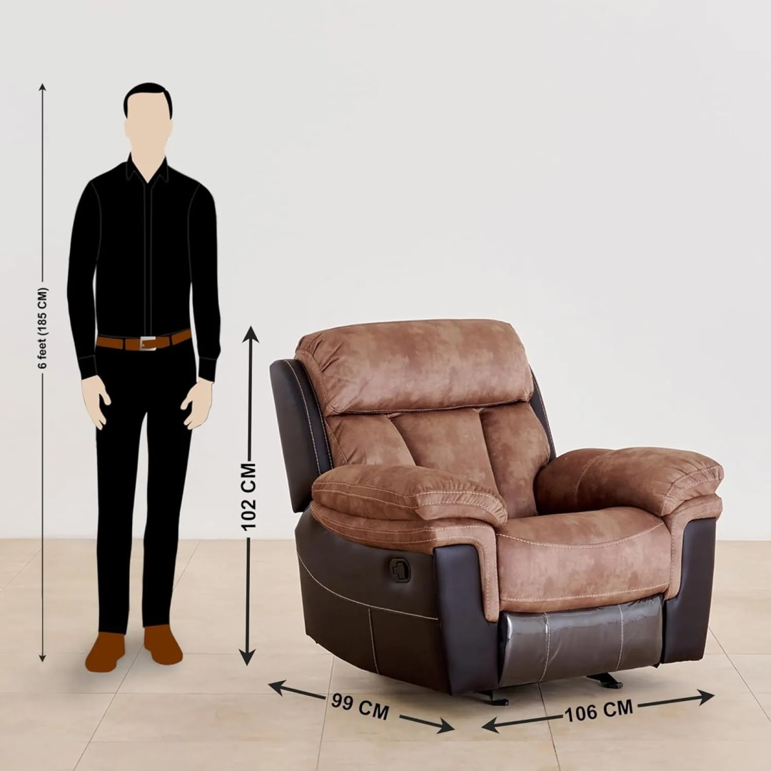 Aries Recliner Chair with Cup Holder, Faux Leather Recliner, Comfortable Living Room Seating (Brown), view 3