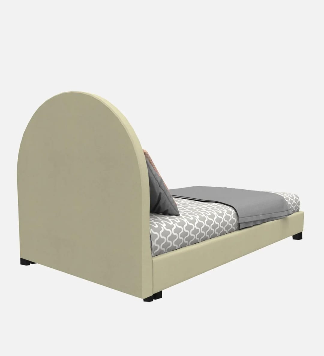 Arya Velvet Upholstered Single Bed Teak Wood Frame Luxurious & Durable Bedroom Modern Design (Beige), view 2