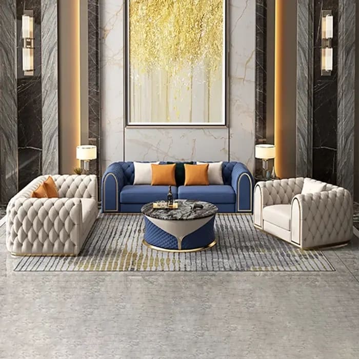 Arzo Modern Luxury Velvet Upholstered Chesterfield 3+2+1 Sofa Set with Coffee Table