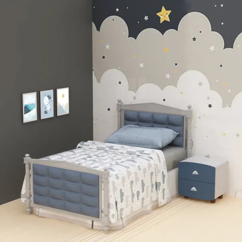 Baby Blossom Plush Look Teak Wood Kids Bed for Girls and Boys with Bedside Table