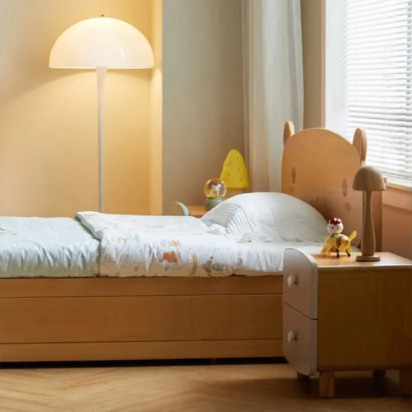 Bear Plush Look Teak Wood with Storage Kids Bed for Girls and Boys, view 2