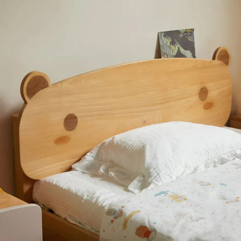 Bear Plush Look Teak Wood with Storage Kids Bed for Girls and Boys, view 3