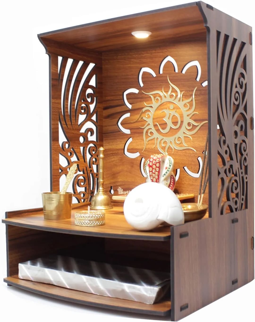 Beautiful Laabh Traditional Handmade Wooden Pooja Temple for Daily Prayers (Brown), view 4