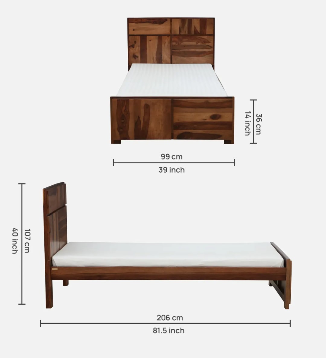 Bergen Handmade Teak Wood Single Bed with Rustic Finish for Bedroom Minimalist Design Artisan Crafted Bed, view 3