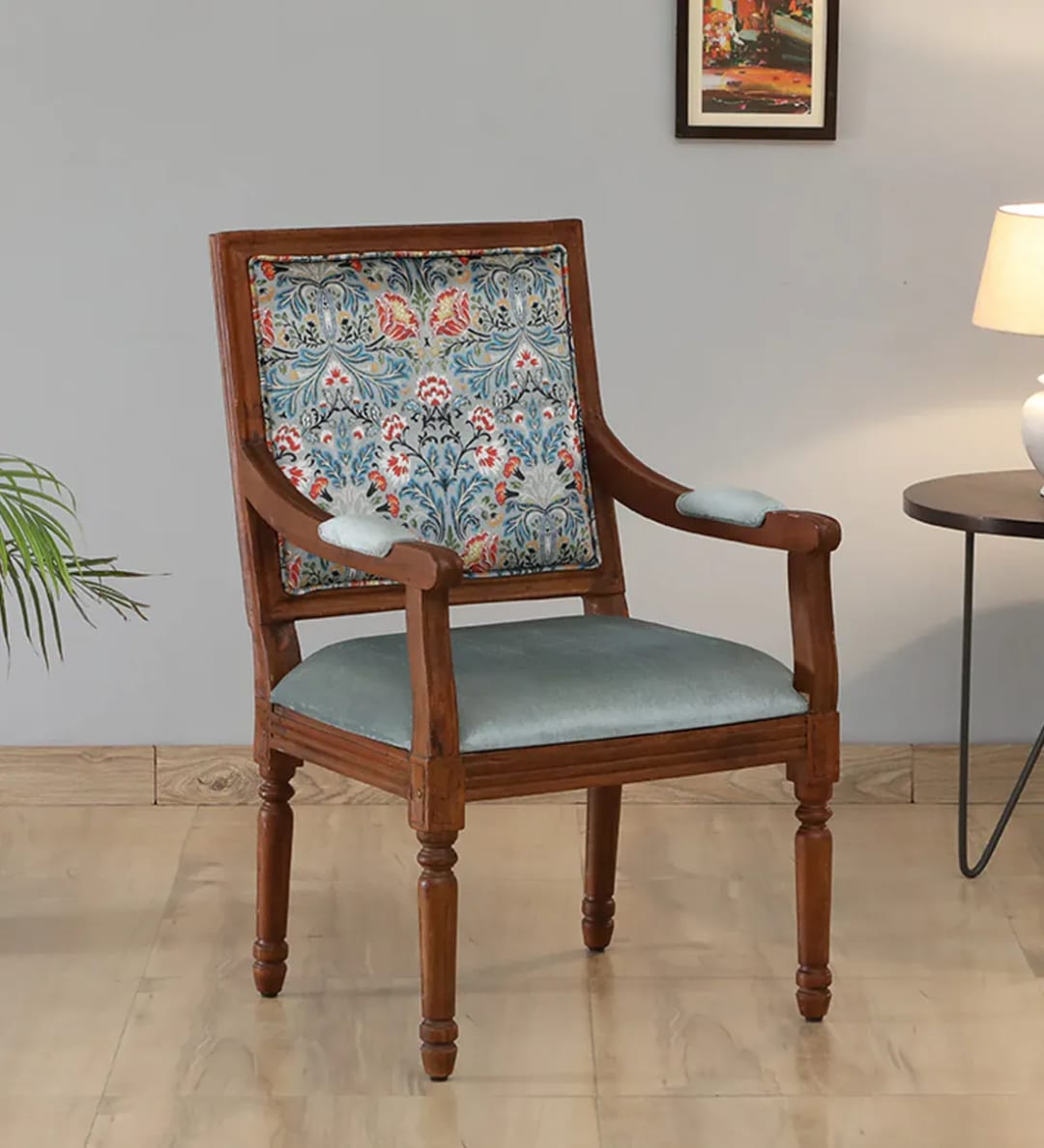 Bergere Handmade Solid Teak Wood Armrest Chair for Living Room (Teak Finish)