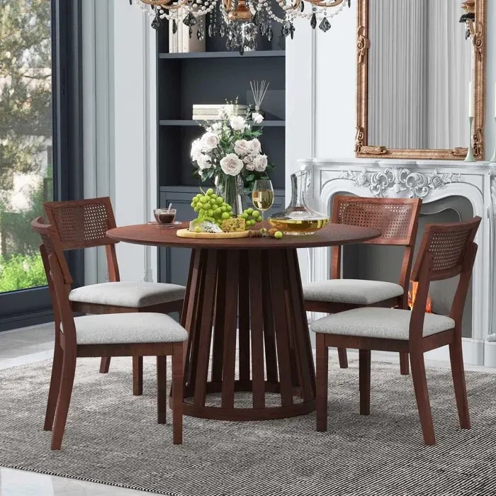 BlackBurn Modern Teak Wood Round 4 Seater Dining Table Set, view 3