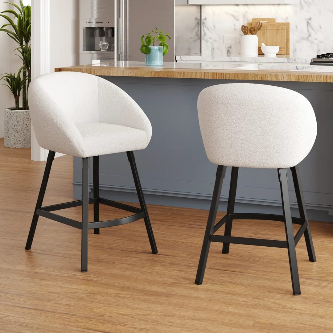 Bouclen Swivel Upholstered 27.1" Modern Counter and bar Stool (Set of 2)