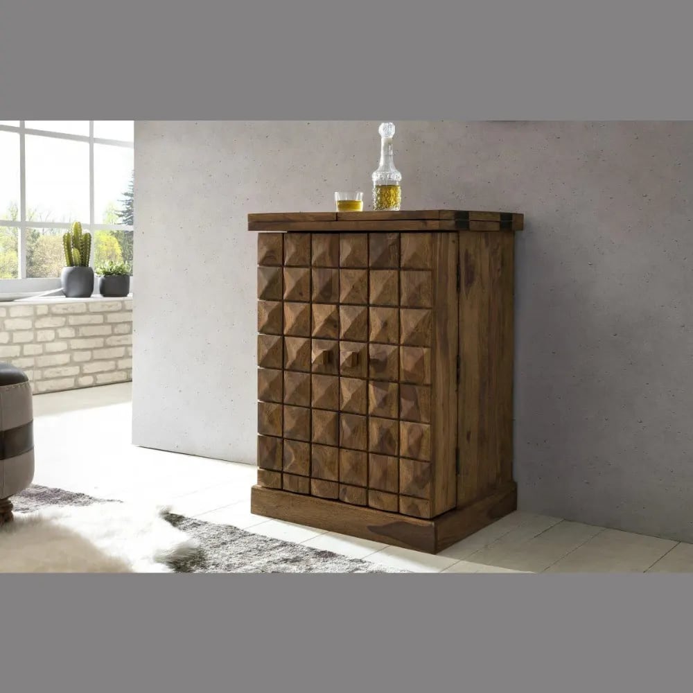 Bowley Storing Handmade Teak Wood Bar Cabinet Stylish Look for Wine, Liquor, Glasses (Diamond), view 3