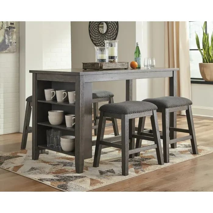 Bryce Counter Modern Teak Wood Rectangular 4 Seater Dining Table Set