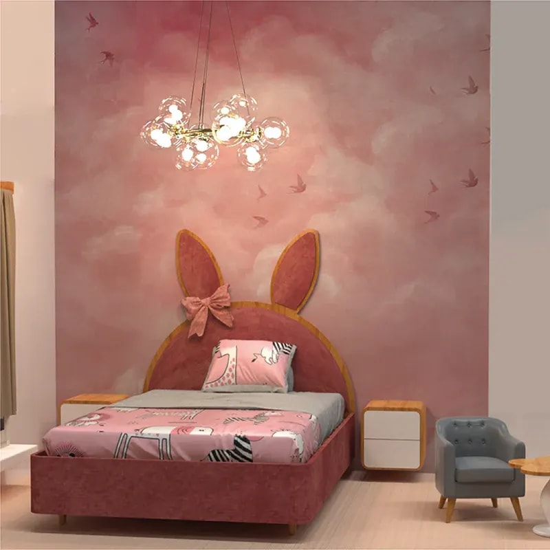 Bunny Bow Plush Look Teak Wood Without Storage Kids Bed for Girls and Boys (Brown)