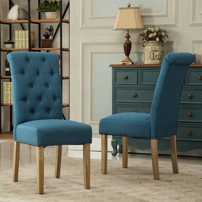 Button Tufted Parsons Teak Wood Dining Chair (Set of 2), view 4