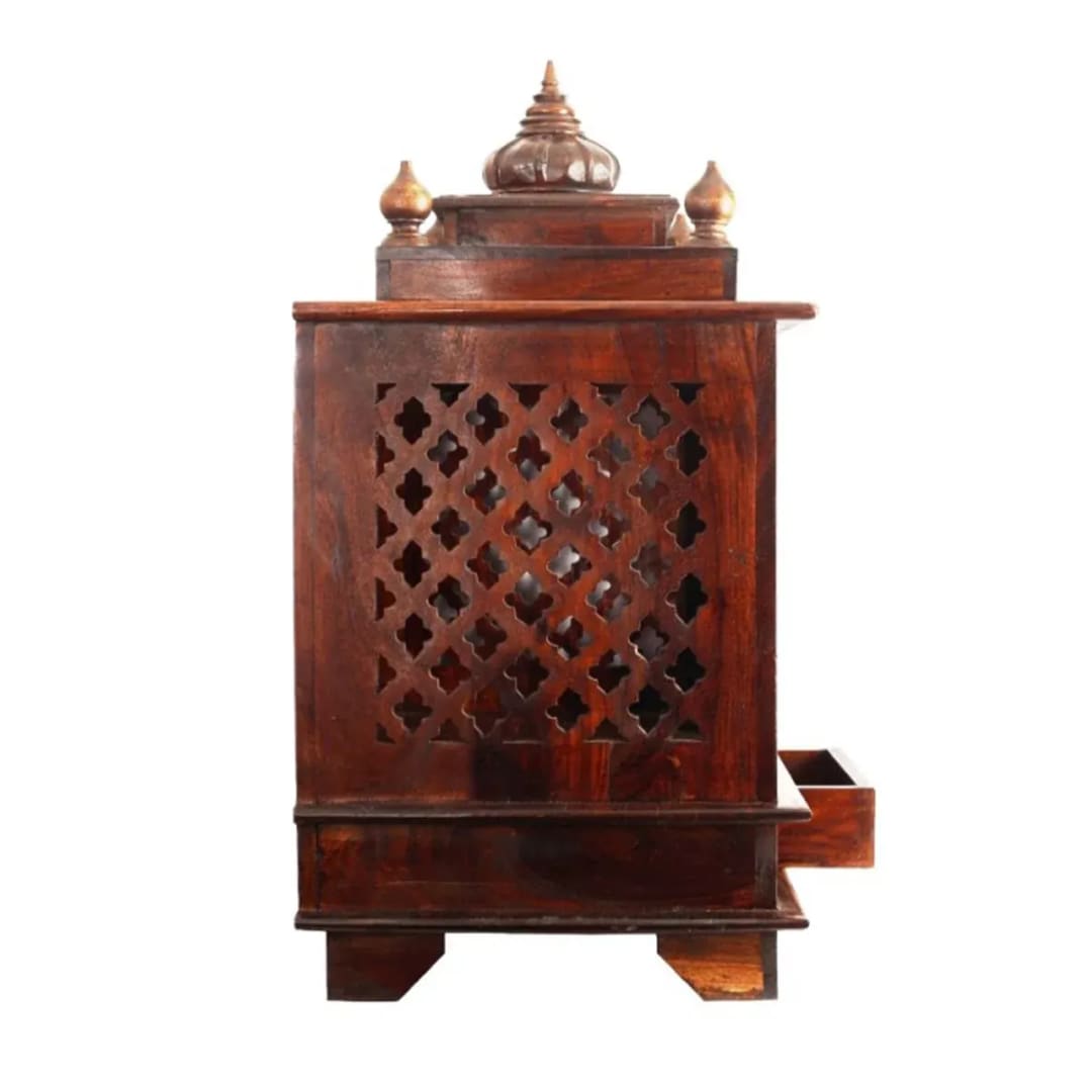 Camellia Traditional Handmade Wooden Pooja Temple with Storage for Daily Prayers (Brown), view 3