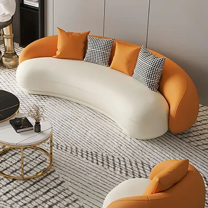Cara Modern Designer Twin Colour Handmade Upholstery Teak Wood 4+1+1 with 2 Round Coffee Table, view 3