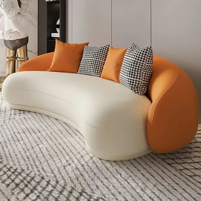 Cara Modern Designer Twin Colour Handmade Upholstery Teak Wood 4+1+1 with 2 Round Coffee Table, view 5