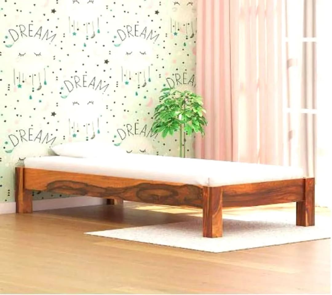 Carp Handmade Rectangular Teak Wood 3 Seater Diwan Bed for Living Room Bedroom