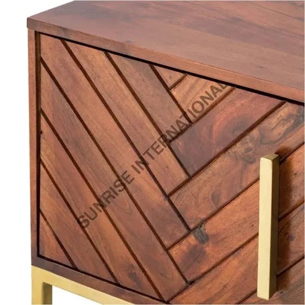 Carved Line Acacia Wood Rectangular TV Unit, view 3