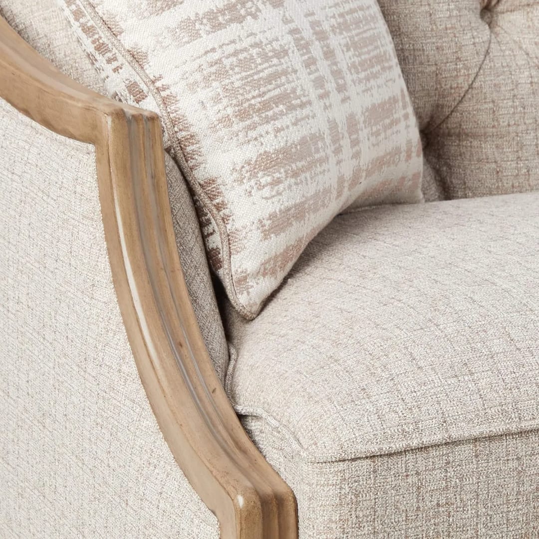 Chelmsford Hand Carved Teak Wood 2-Seater Sofa Elegant Wooden Living Room ( Beige ), view 4