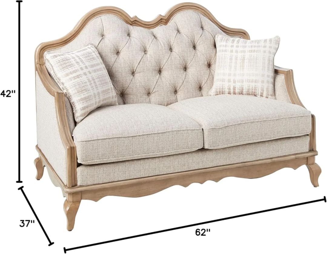 Chelmsford Hand Carved Teak Wood 2-Seater Sofa Elegant Wooden Living Room ( Beige ), view 5