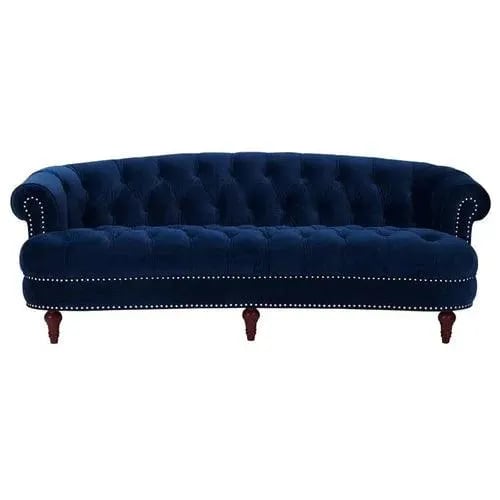 Chesterfield Graceful Velvet 3-Seater Rolled Arm Sofa Walnut Legs ( Blue ), view 2